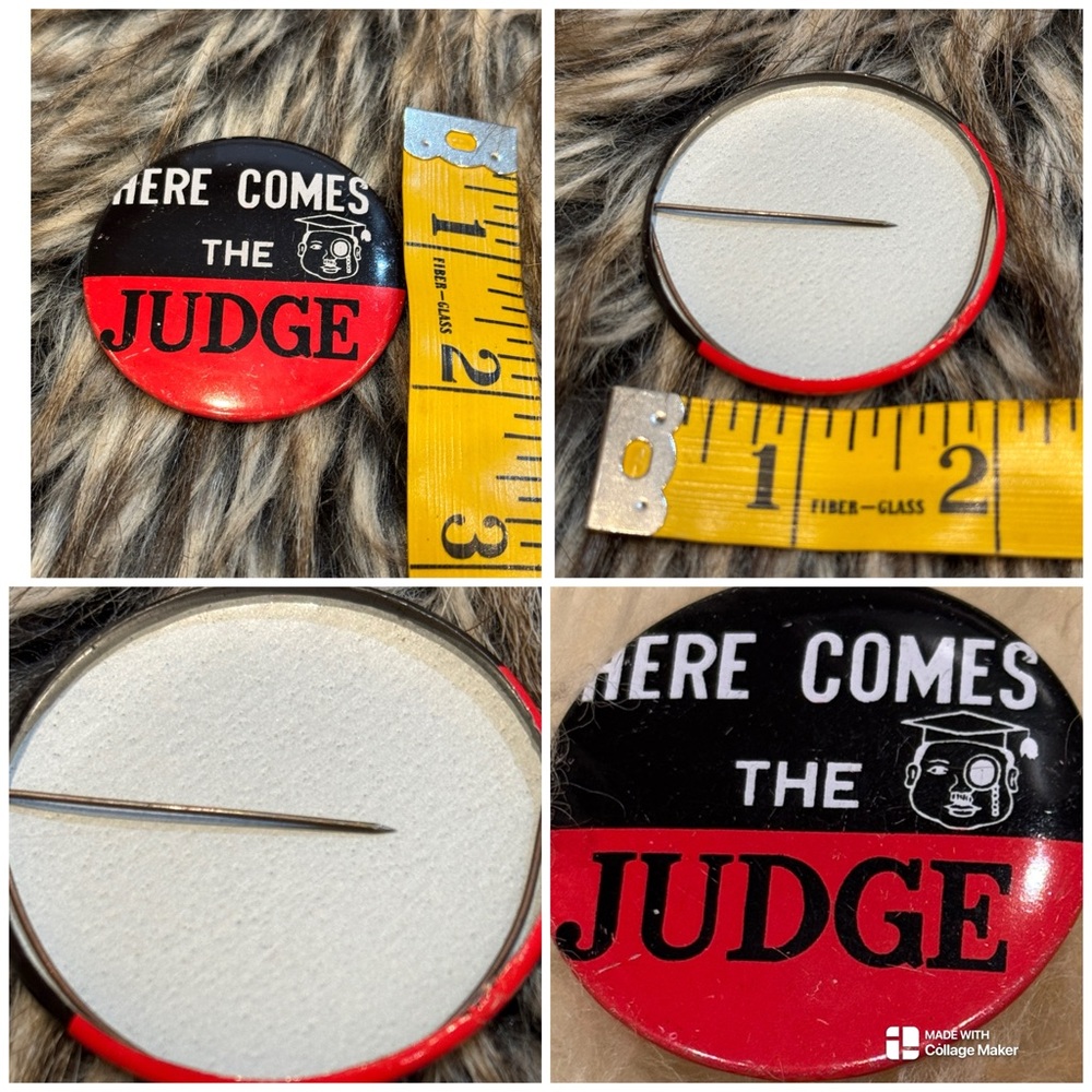 Vintage 60s Laugh-In TV Show Here Comes The Judge Pinback Button
